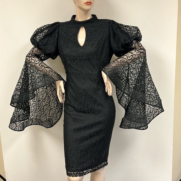 Aidan Mattox lace puffed bell sleeves dress - Picture 4 of 10